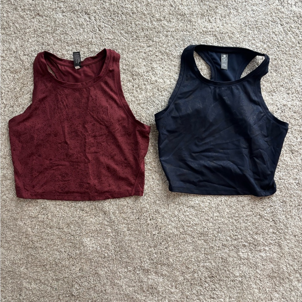 Set of 2: 90 Degree By Reflex Racerback Crop Tank Tops - Burgundy & Navy